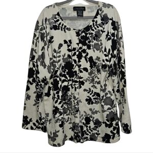 Cable & Gauge Floral Black and Cream White Cardigan Sweater Top Women's XXLarge